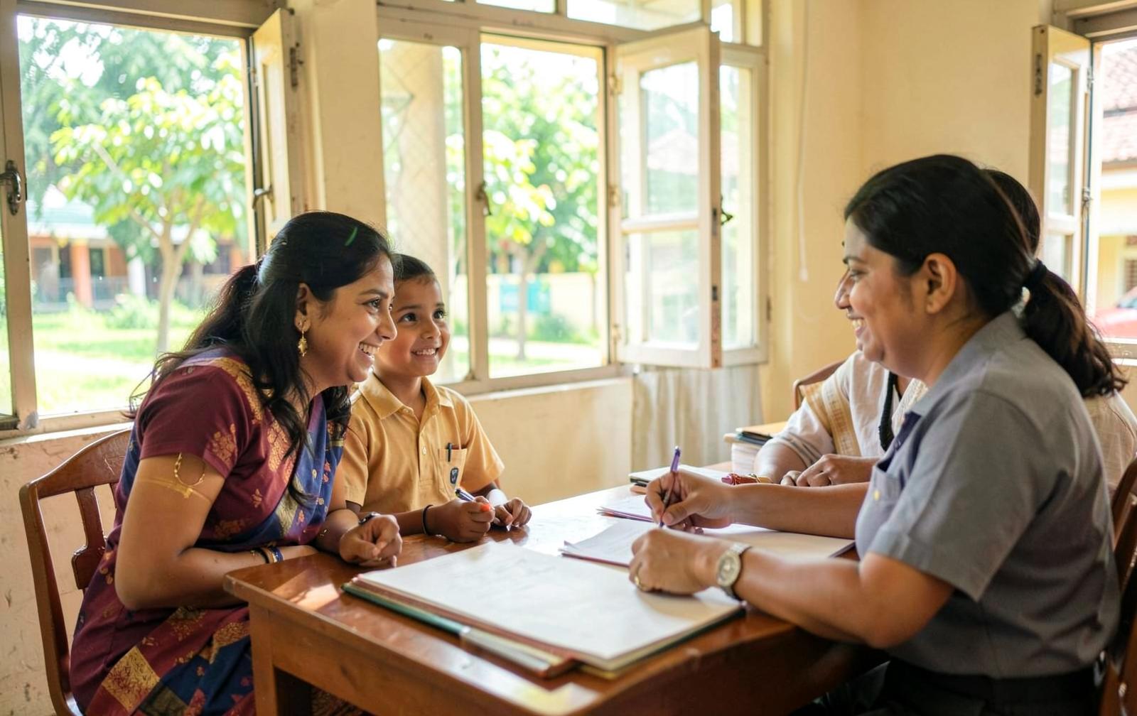 A parent and child meeting an admissions counsellor at Brighton International School