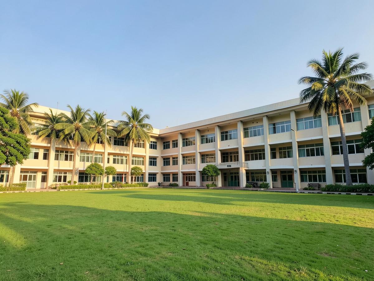 The school building and front lawn