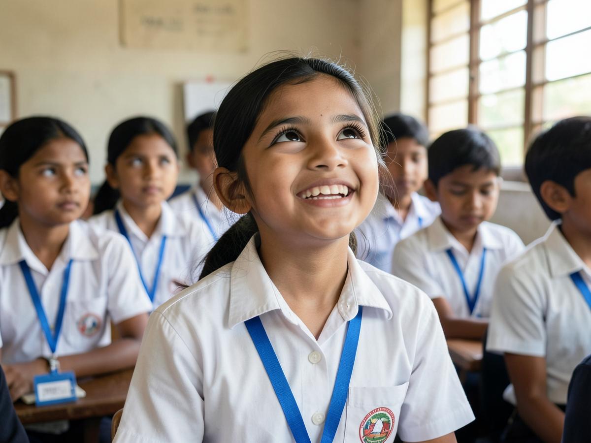 A primary school student listening attentively in class
