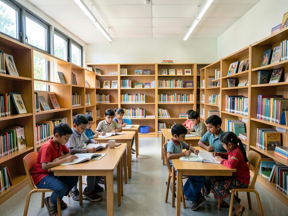 Children reading in the school library